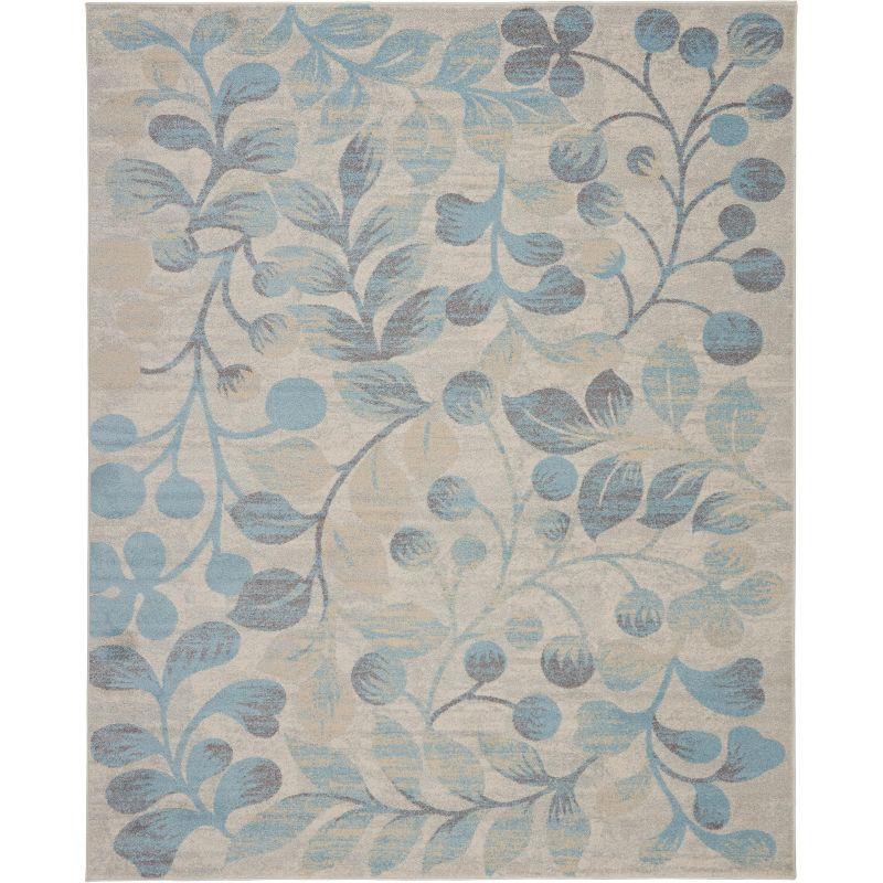 Elysian Fields Ivory & Turquoise Floral Synthetic Area Rug, 8'10" x 11'10"