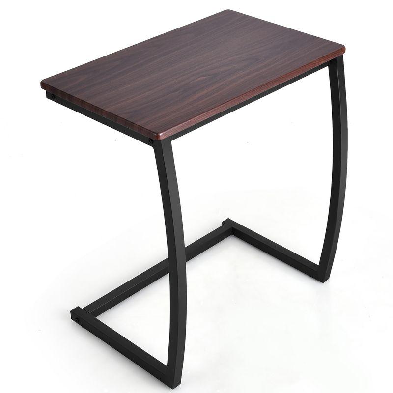 Coffee Wood and Metal C-Shaped End Table