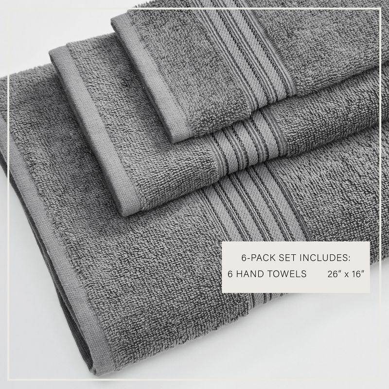 100% Cotton Quick-Dry Everday Towel Set - Great Bay Home (6 Pack Hand Towels, Dark Grey)