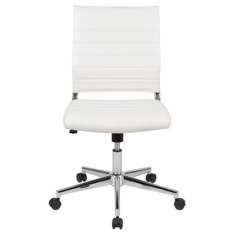 Merrick Lane White Ergonomic Swivel Office Chair Ribbed Faux Leather Back and Seat Mid-Back Armless Computer Desk Chair with Chrome Base