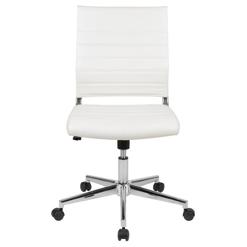 Executive High-Back Armless White Leather & Chrome Swivel Office Chair