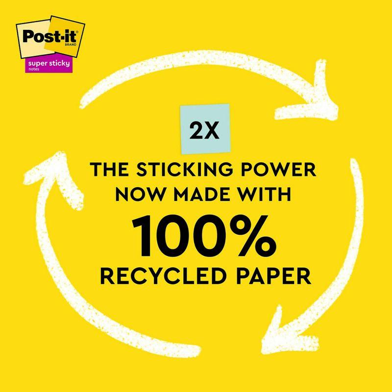 Post-it Recycled Super Sticky Notes 4"x6" Pastels: Large Unbound Multicolored Sticky Notes, 180 Sheets, 100% Recycled Paper
