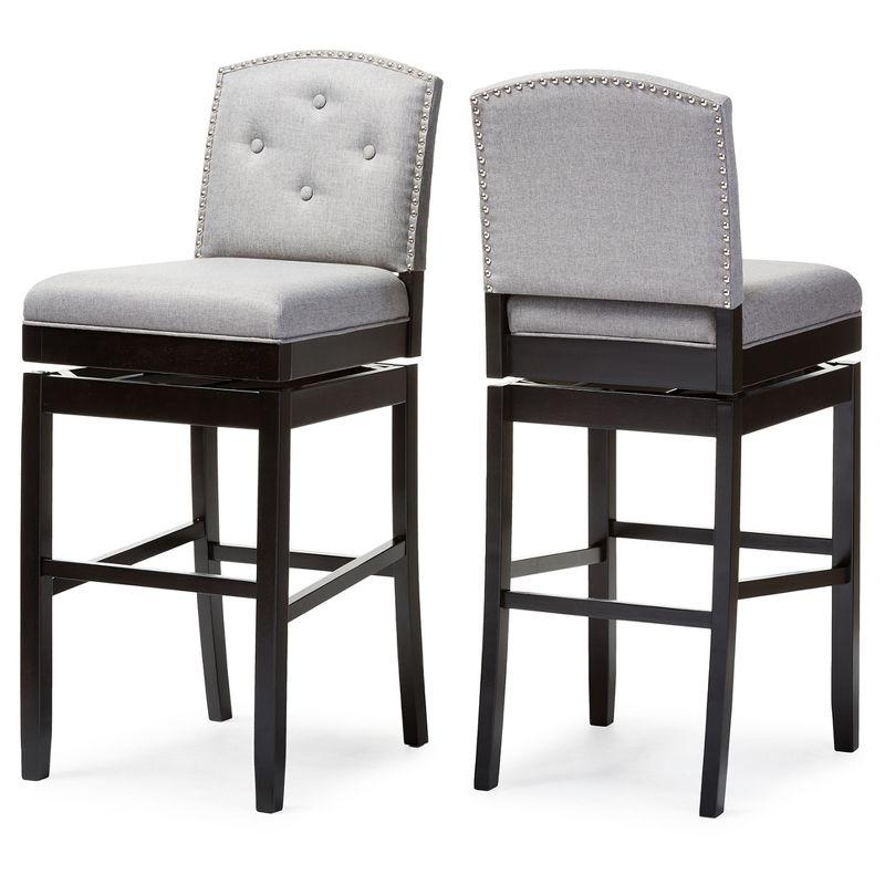 Baxton Studio Set of 2 Ginaro Modern and Contemporary Fabric Button Tufted Upholstered Swivel Barstools Gray: 30" Seat Height