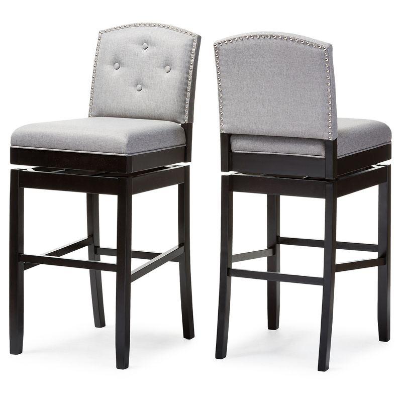 Elegant Gray Fabric Swivel Barstool Set with Button Tufting and Nailhead Trim