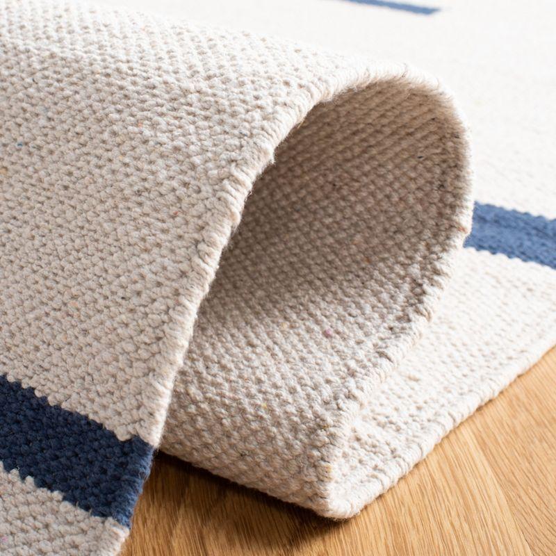 Ivory and Navy Handwoven Cotton Square Area Rug