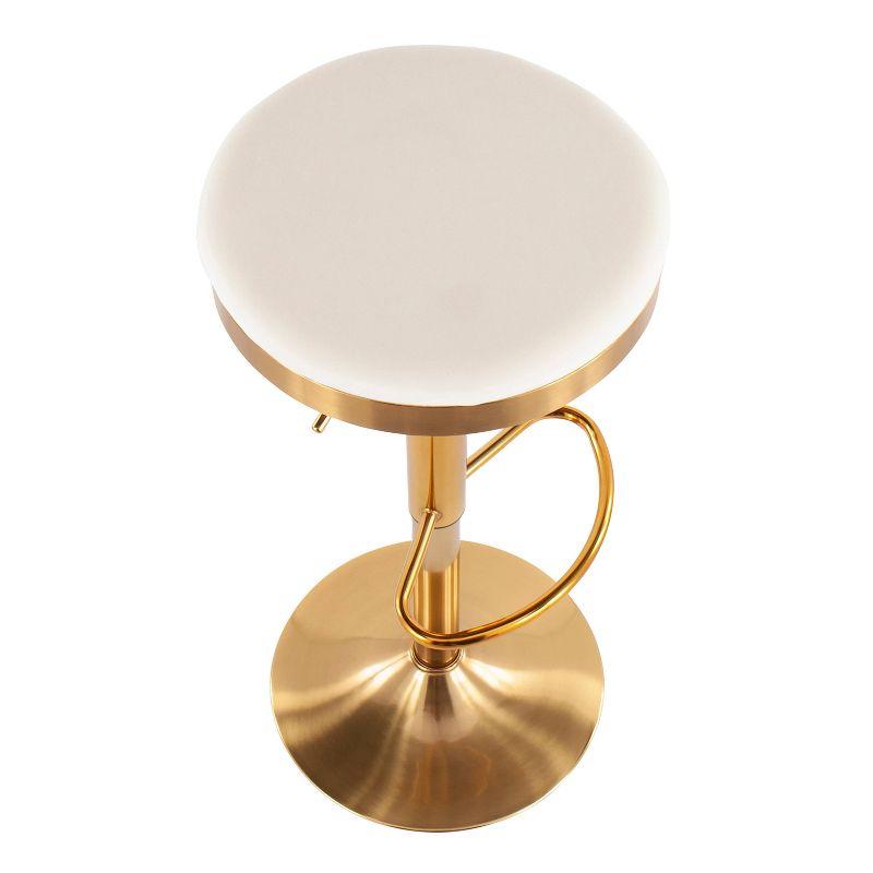 Set of 2 Dakota Glam Adjustable Barstools Steel/Velvet Gold/Cream - LumiSource: Swivel, Footrest, Mid-Century Modern Design
