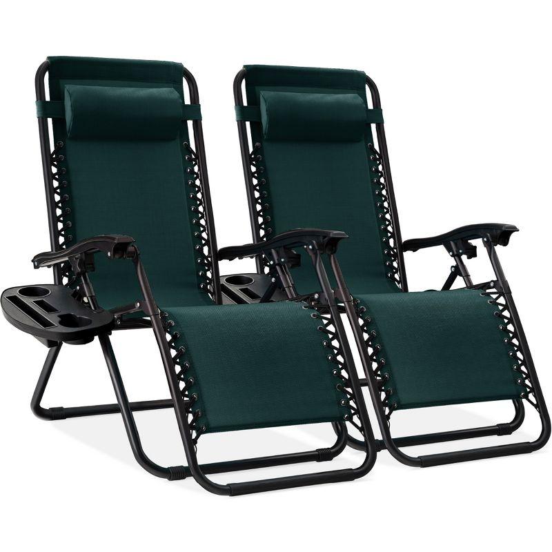 Forest Green Adjustable Zero Gravity Patio Lounger with Cup Holders