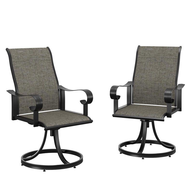 Patio Dining Chairs Set of 2, Swivel Outdoor Dining Chairs, All Weather Outdoor Sling Furniture Chairs for Deck, Bistro, Garden and Lawn, Gray