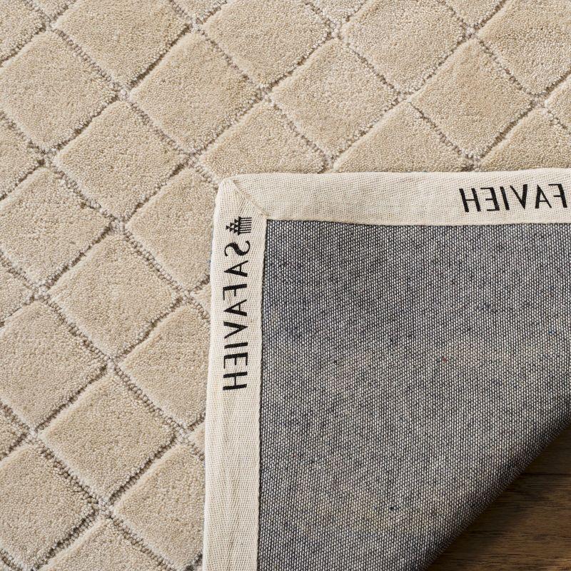 Navy and Beige Hand-Hooked Wool Area Rug