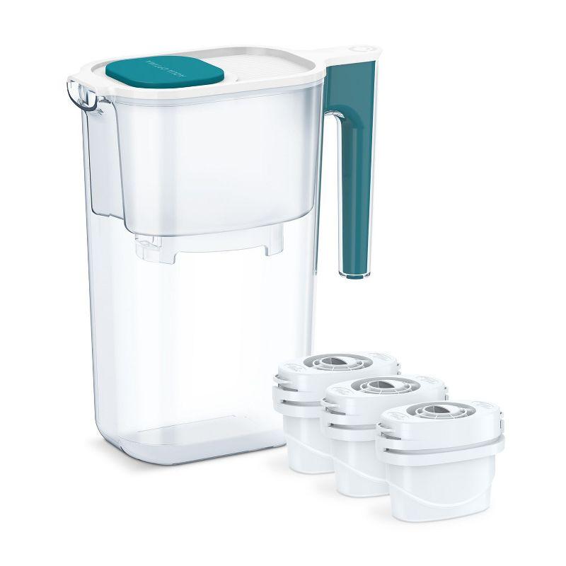 Perfect Pour Large 10 Cup Water Filter Pitcher By Aqua Optima, Ergonomic, Eliminates Splashes And Spills, Bpa Free, Wqa Certified, Includes 3 Evolve+ Water Filters, Teal