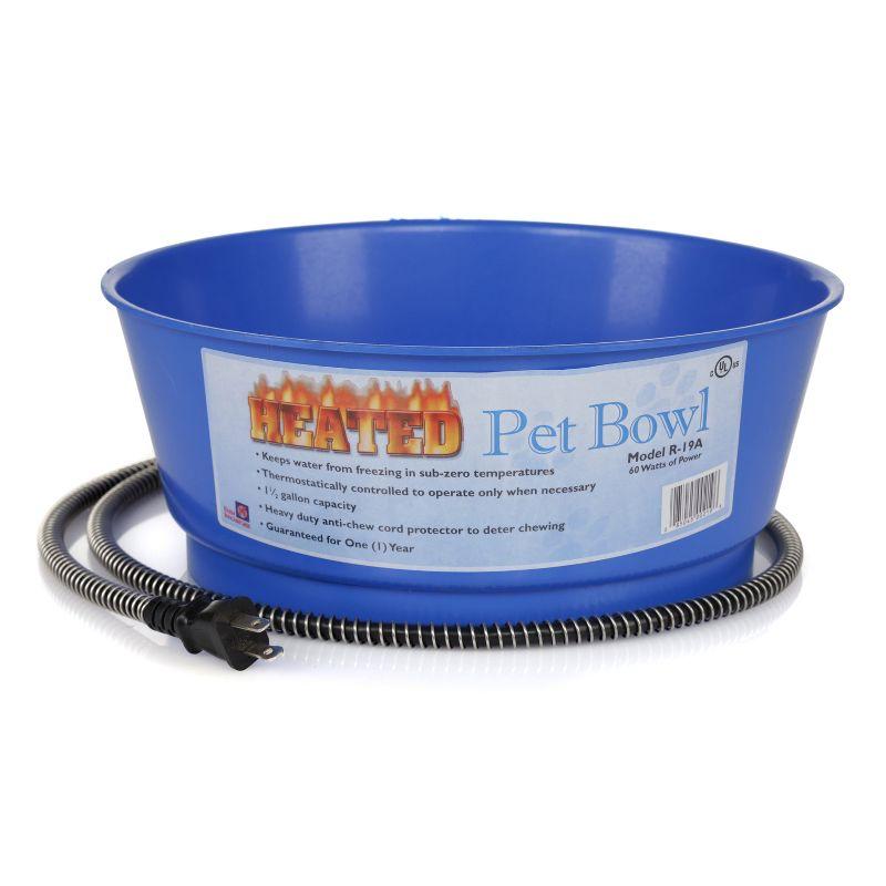 Farm Innovators R-19A 1.5 Gallon Electric Heated Pet Water Bowl with Thermostatic Control and Anti Chew Cord Protector, 60 Watt, Blue