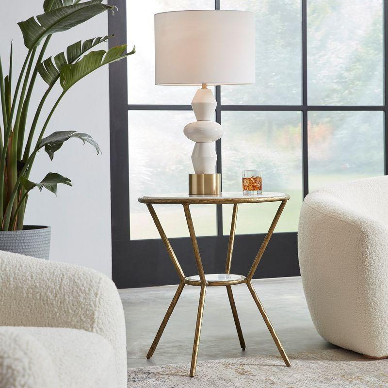 Refuge Round White Marble and Gold Metal Side Table