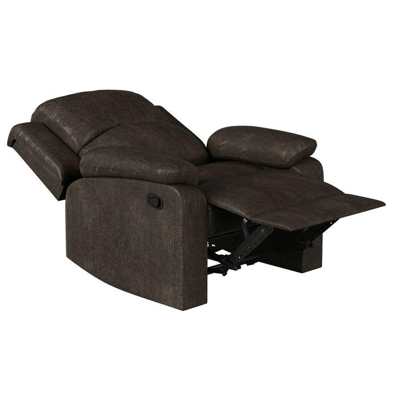 Dorian Dark Brown Faux Leather Recliner with Wood Frame