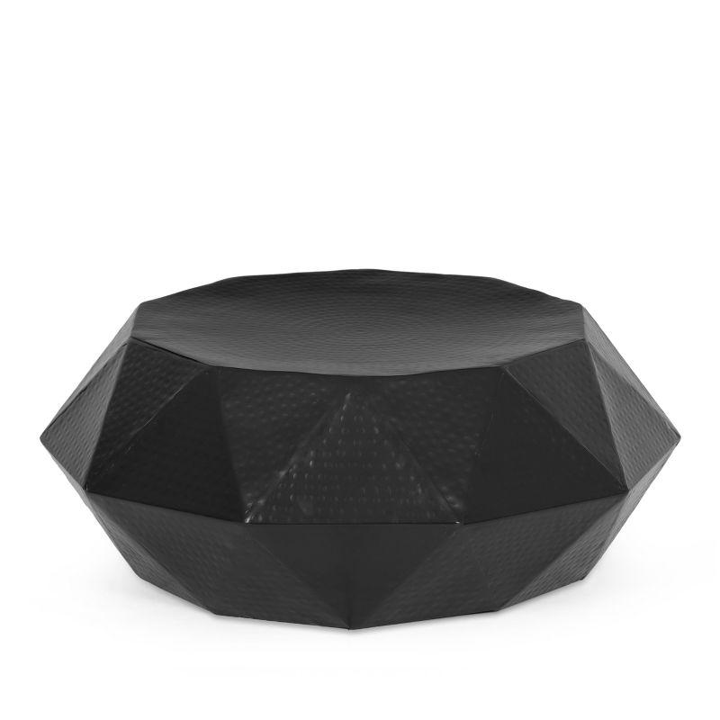 Black Aluminum Polygonal Coffee Table with Hammered Surface