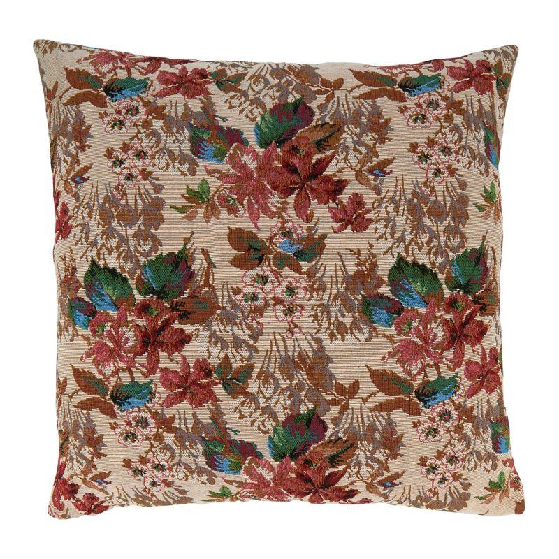 Ivory Jacquard Floral Square Throw Pillow with Down Filling