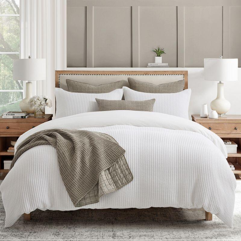 King White Cotton Reversible Waffle Duvet Cover Set