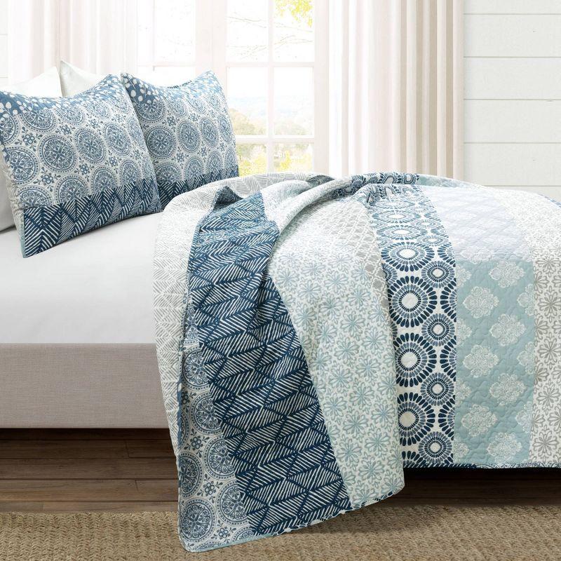 3pc Bohemian Stripe Reversible Oversized Cotton Quilt Bedding Set - Lush Décor