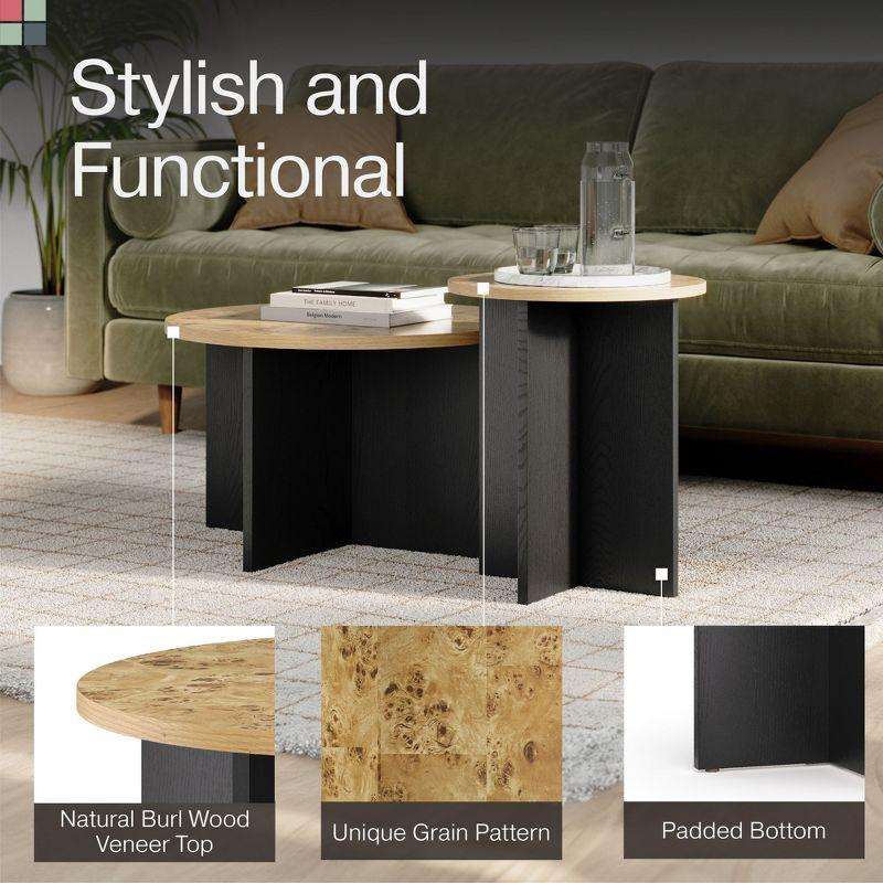 Stead Black and Burl Wood Coffee Table - Black and Wood Coffee Table - Round Nesting - 2 Piece Coffee Table Set