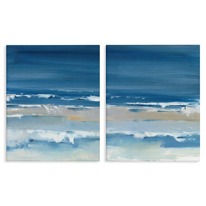 Crashing Beach Wave Shore Blue and White Canvas Wall Art Set