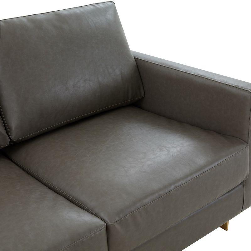 LeisureMod Lincoln Mid-Century Modern Upholstered Faux Leather Loveseat with Gold Frame in Grey