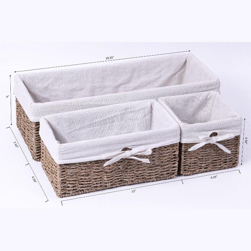 Vintiquewise Seagrass Shelf Storage Baskets with Lining, Set of 3