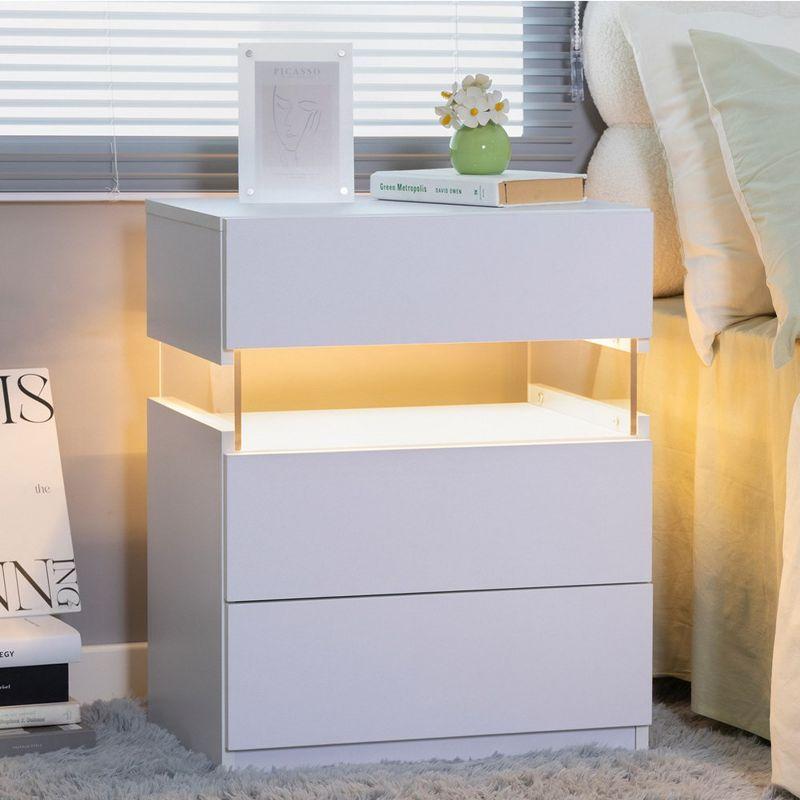 Nightstands 3 Drawer Dresser for Bedroom End Table with Acrylic Board LED Bedside Tables