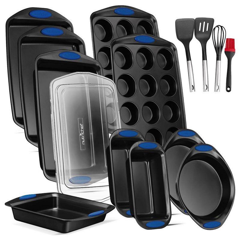 NutriChef 15-Piece Nonstick Carbon Steel Bakeware Set with Blue Handles