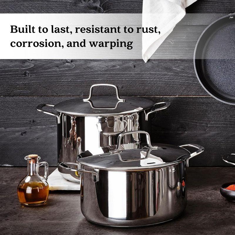 Alva Maestro 8 Qt. Stainless Steel Stock Pot with Lid Scratch Resistant Non-Toxic PFAS Free Compatible with All Stovetops Oven Safe & Induction Safe