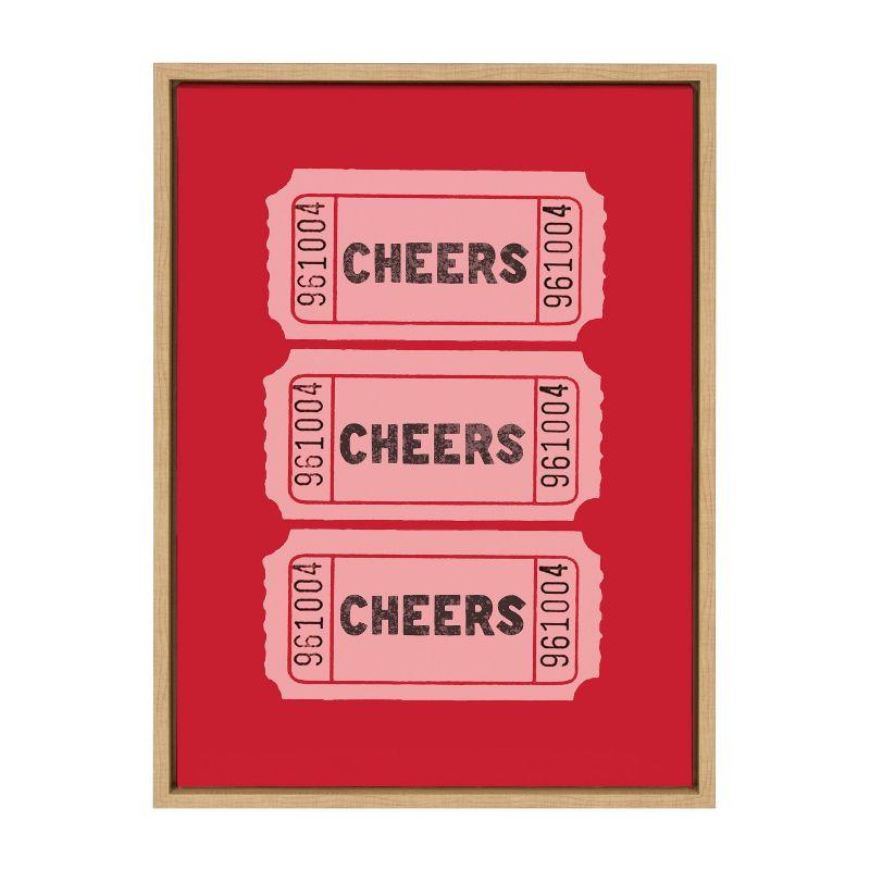 Cheers Pink and Red Ticket Framed Canvas Print, 18x24