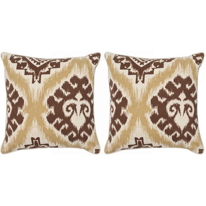 Contemporary Beige and Brown Embroidered Square Pillow Set