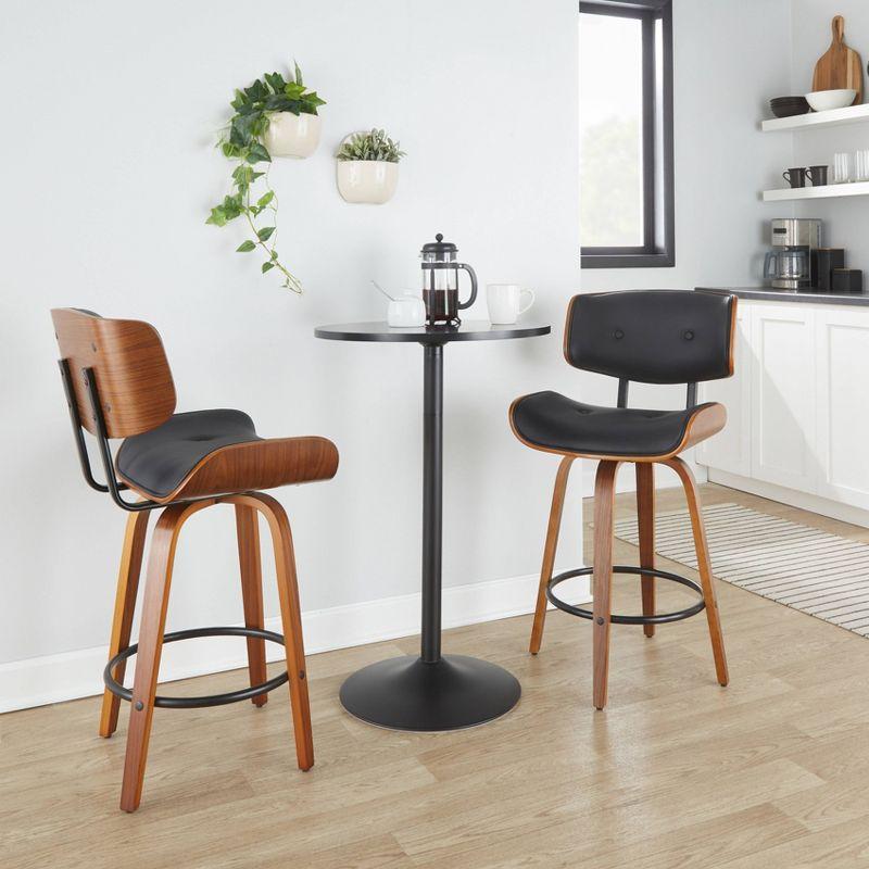 Set of 2 Lombardi Counter Height Barstools Walnut/Black: Mid-Century Modern, Fixed-Height, Swivel - LumiSource