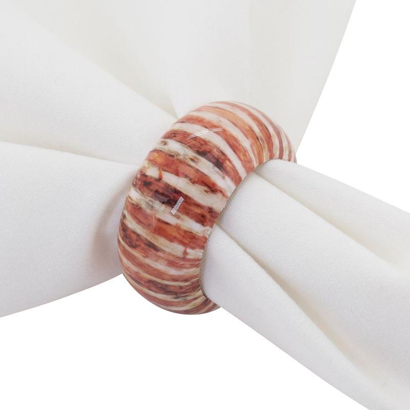 Saro Lifestyle Striped Wood Napkin Ring, Rust (Set of 4)