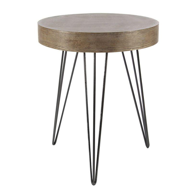 Union Rustic Villalpando Wooden Side End Brown Accent Table with Black Metal Hairpin Legs