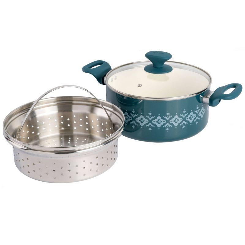 Spice by Tia Mowry Spice By Tia Mowry Savory Saffron Nonstick Ceramic Dutch Oven With Stainless Steel Steamer, 5-Quart, Charcoal, Enamel Exterior, Stay-Cool Handles