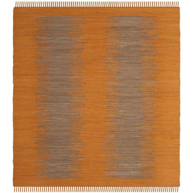 Handwoven Coastal Charm Orange Wool-Cotton 6' Square Rug