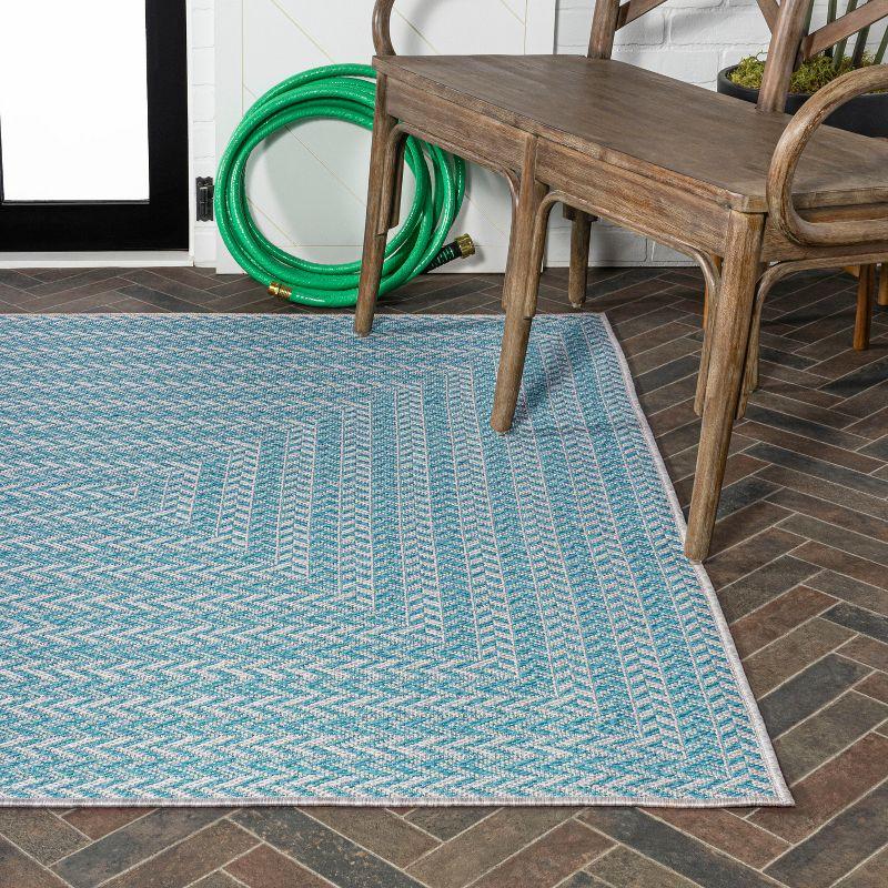 Aqua and Light Gray Geometric Synthetic 3x5 Indoor/Outdoor Rug