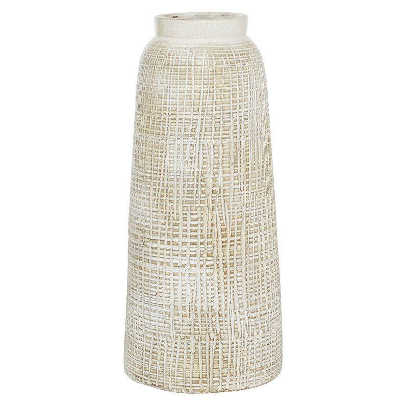 17" x 7.5" Terracotta Vase White - Olivia & May: Coastal Style, Indoor Ceramic, Round Amphora