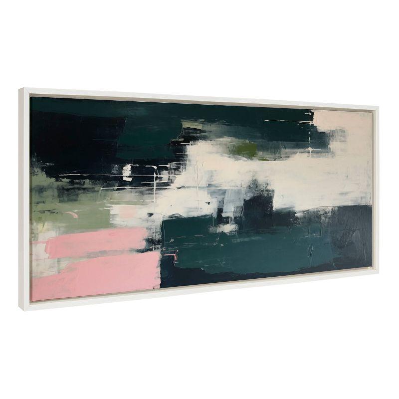 Emerald and Blush Abstract Canvas Print with White Frame