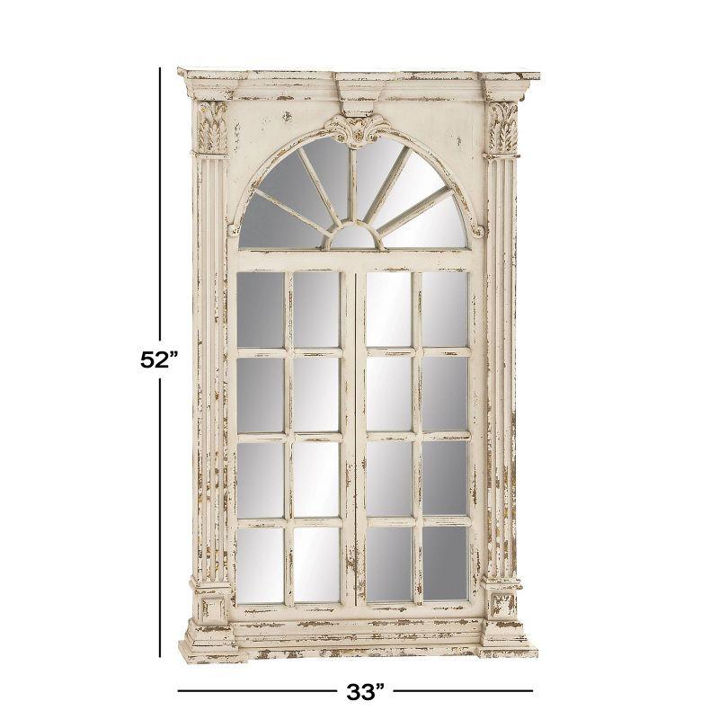 Wood Window Panes Inspired Wall Mirror with Arched Top and Distressing Cream - Olivia & May: Vintage Style, No Assembly Required