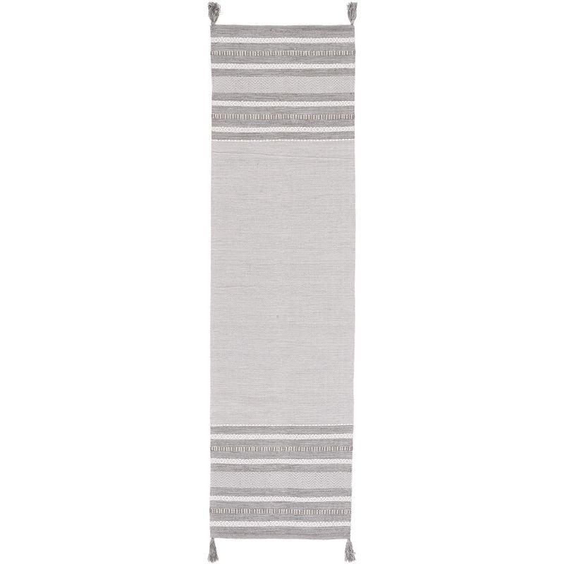 Handwoven Coastal Charm Grey/Ivory Cotton Runner Rug - 30x6