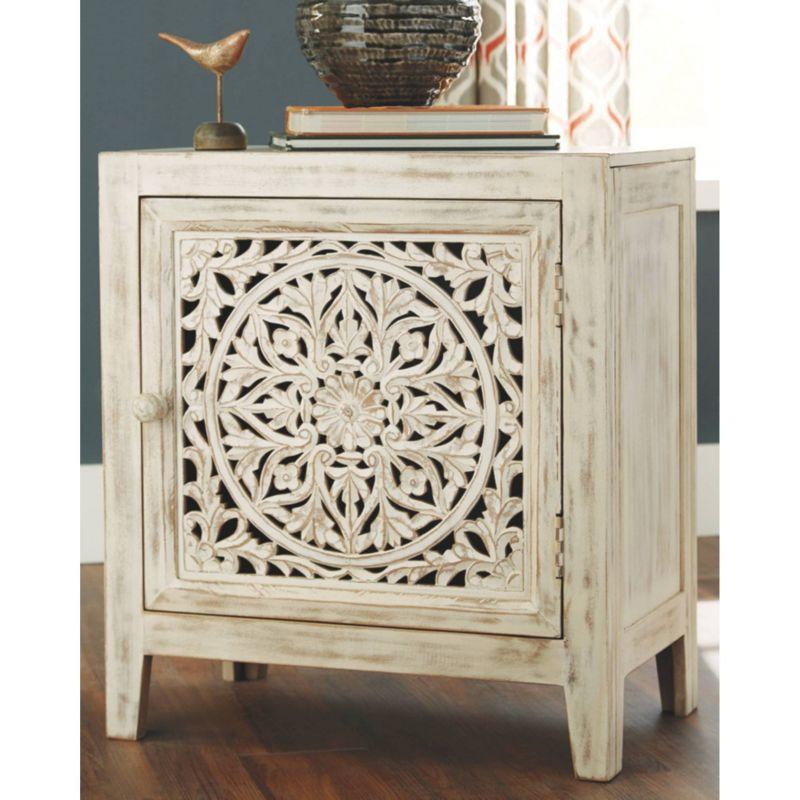 Fossil Ridge Accent Cabinet White - Signature Design by Ashley: Antique Floral Carved, Storage Shelf