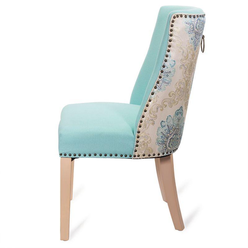 Versailles Blue Leather Upholstered Parsons Side Chair with Birch Wood Legs