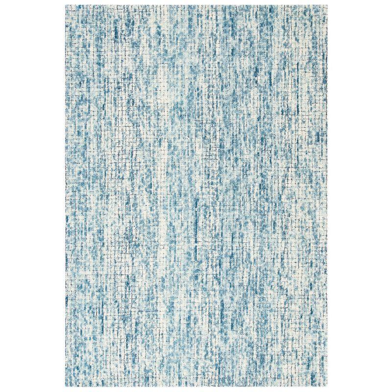 Ivory and Navy Abstract Wool Handmade Area Rug