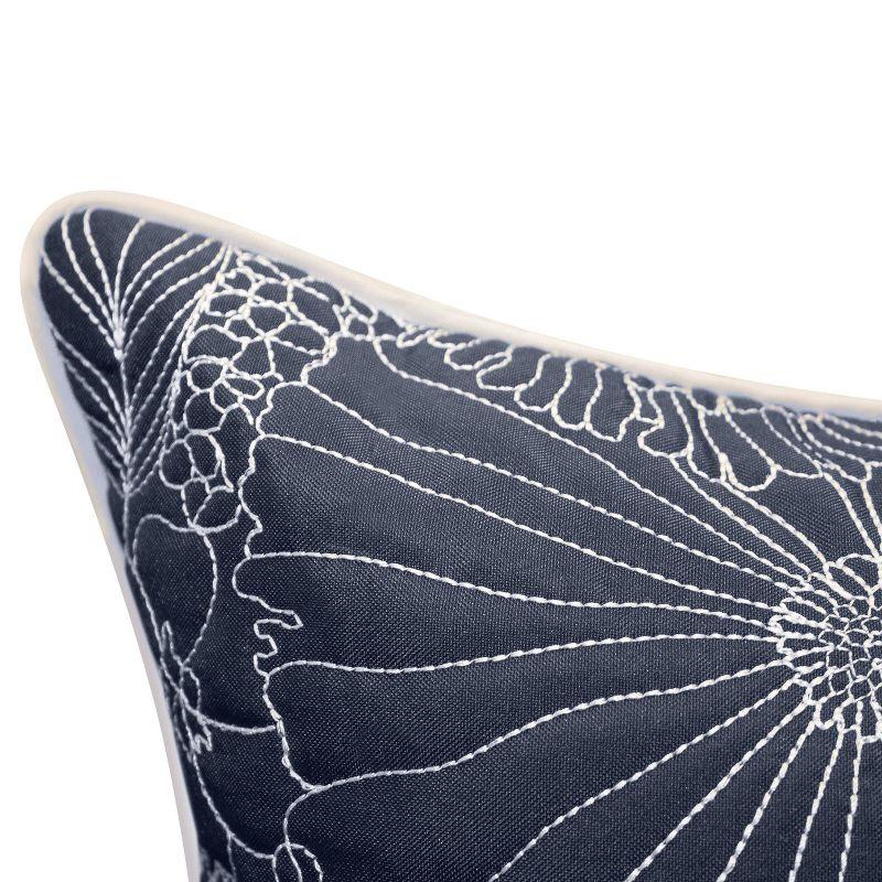 Embroidered Fine Line Floral with Welt Indoor/Outdoor Throw Pillow - Edie@Home