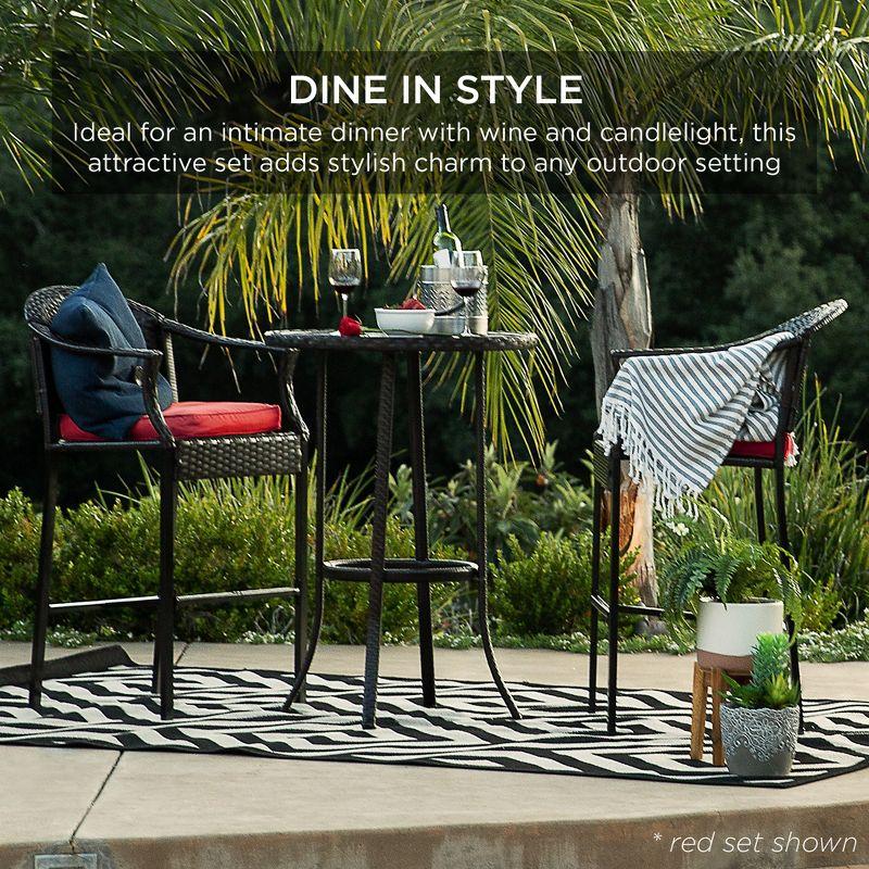 Gray and Blue Wicker Outdoor Bistro Set with Barstools