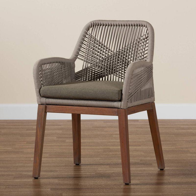 bali & pari Jennifer Woven Rope Mahogany Dining Armchair Gray/Walnut: Upholstered, No Assembly, Polyester/Cotton