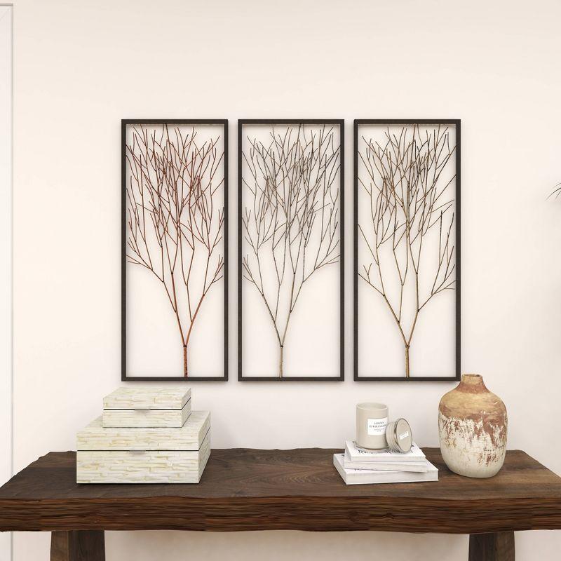 Metal Tree Branch Wall Decor with Black Frame Set of 3 Black - Olivia & May