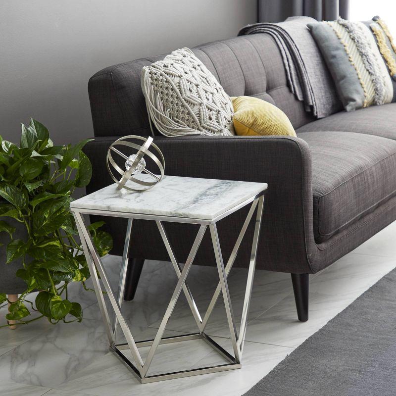 Modern Marble and Stainless Steel Accent Table Silver - Olivia & May: No Assembly, Chic Square Design