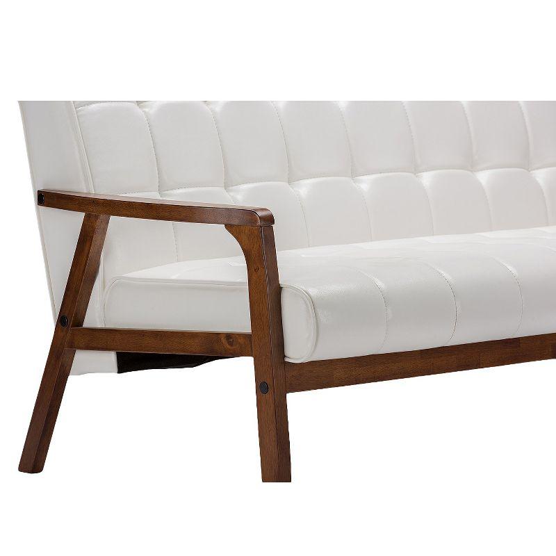 Mid-Century Masterpieces Sofa White - Baxton Studio: Faux Leather, Comfort Seating, Wood Veneer Finish