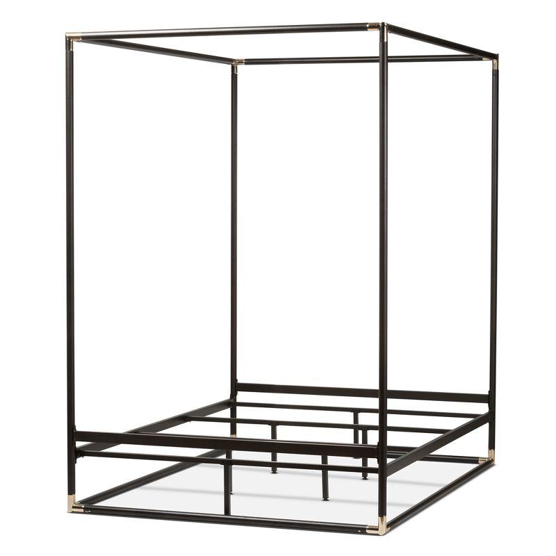 Queen Eva Vintage Industrial Finished Metal Canopy Bed Black - Baxton Studio: Matte Dark Bronze, Brass Accents